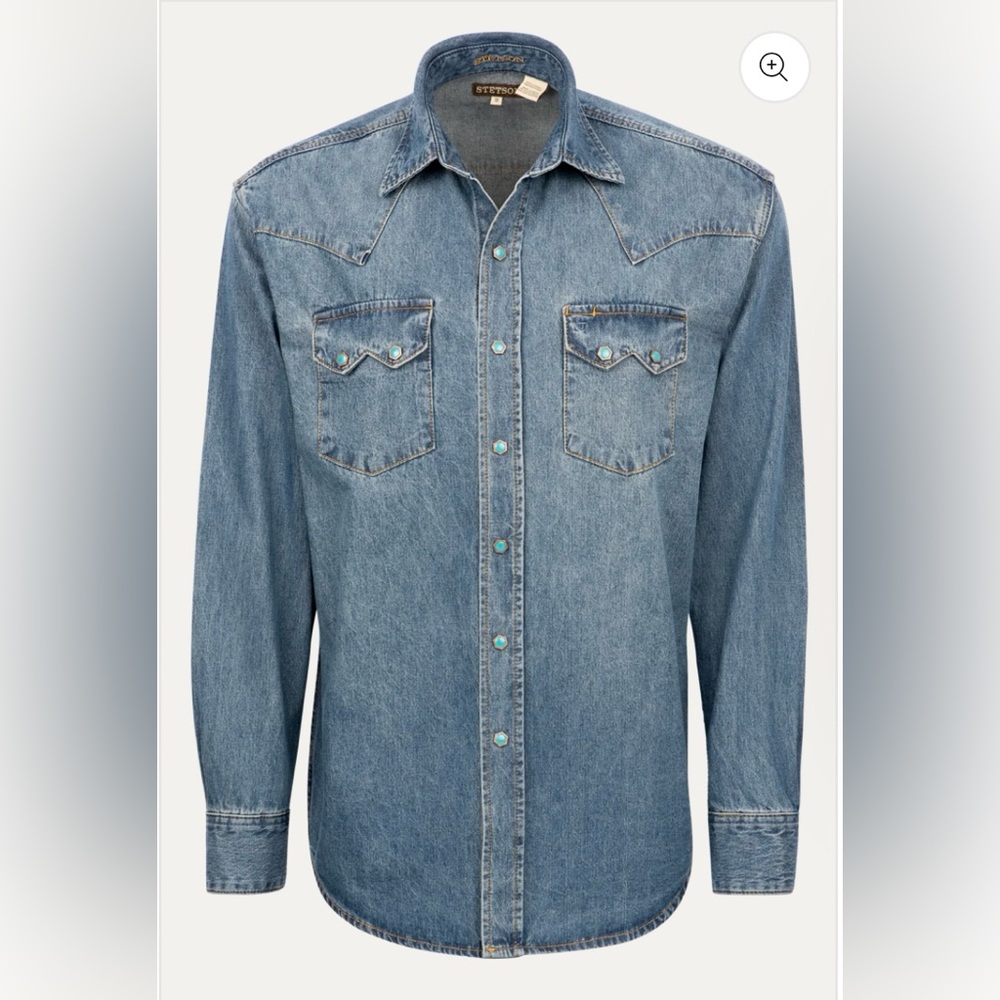 XL Men’s Stetson Turquoise Snap Western Denim Shirt